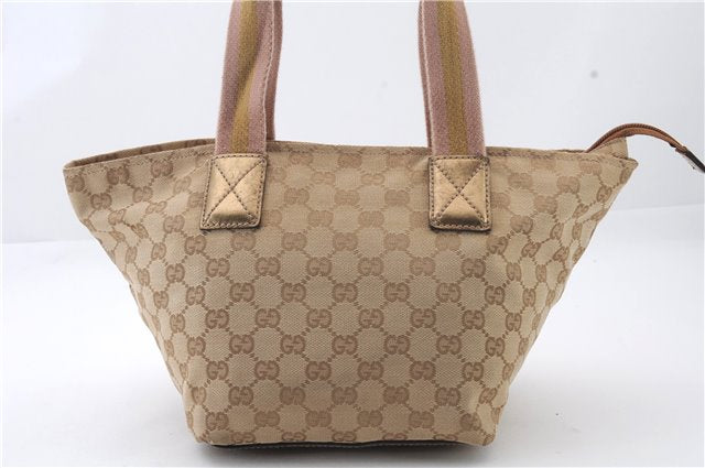 Authentic GUCCI Shoulder Hand Bag Purse GG Canvas Leather 131228 Beige 7536C