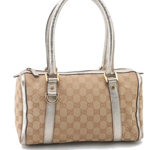 Authentic GUCCI Shoulder Hand Bag GG Canvas Leather 130942 Beige Silver 7541C