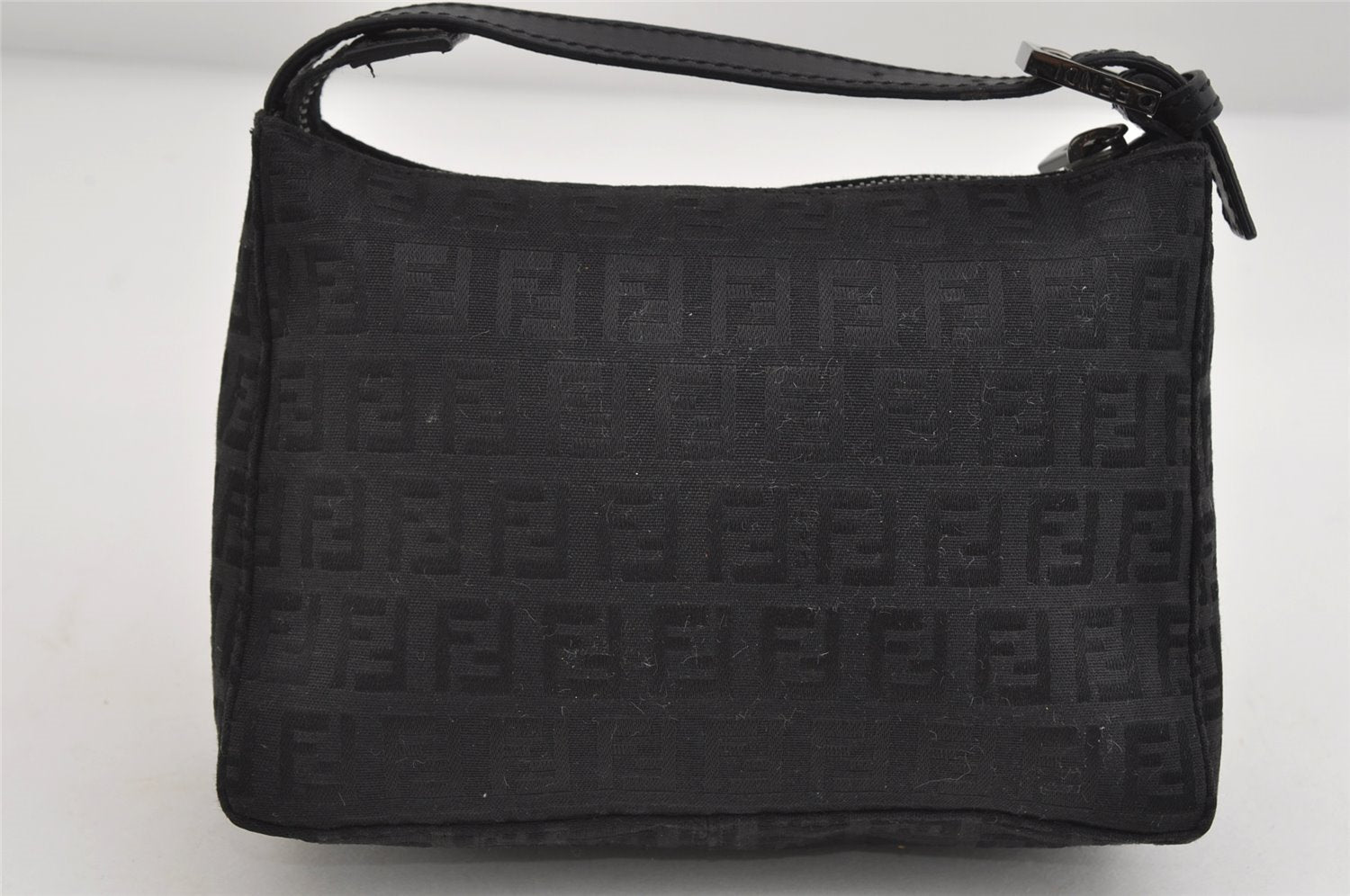 Authentic FENDI Zucchino Vintage Hand Bag Purse Canvas Leather Black 7541I