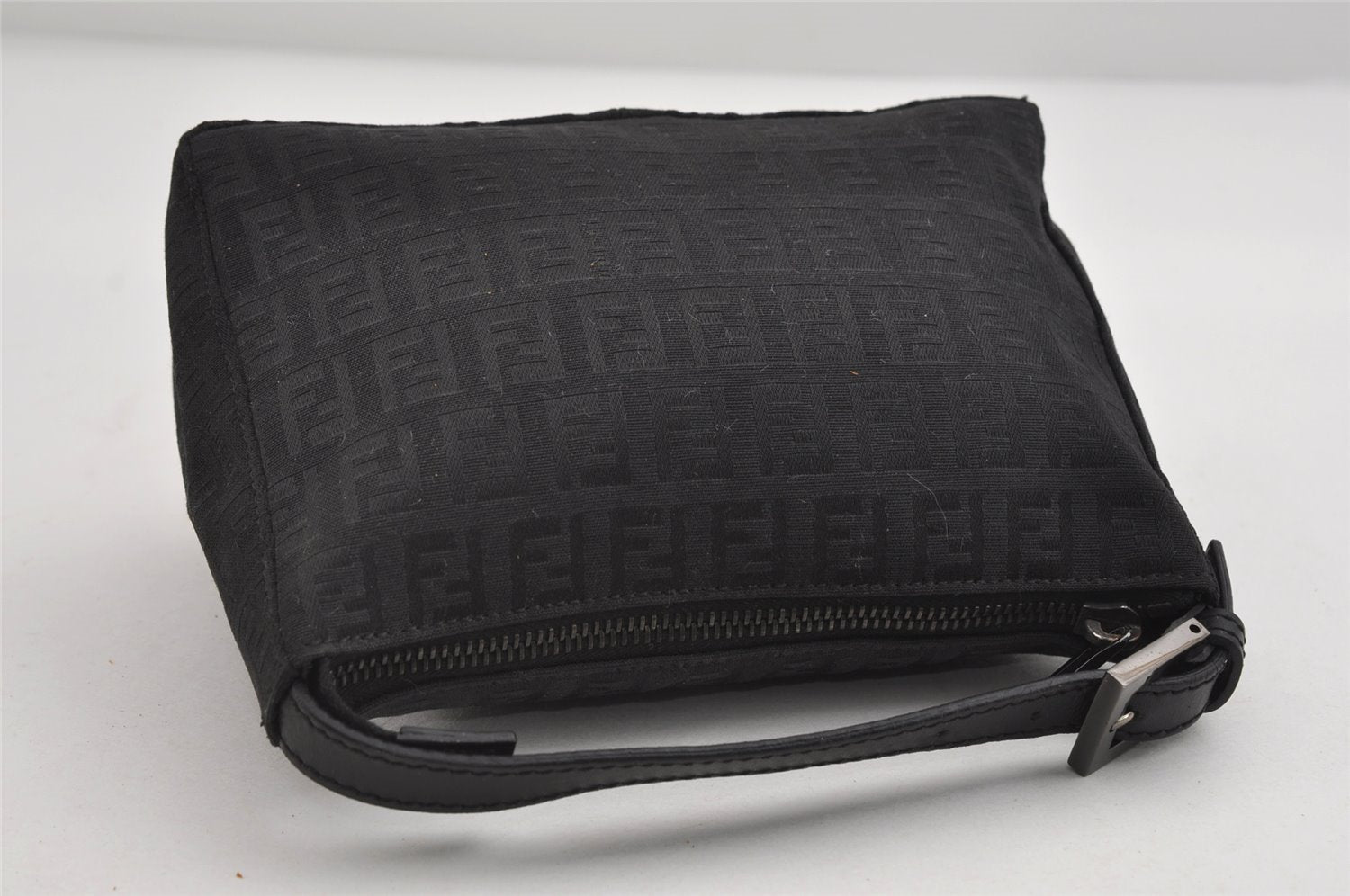 Authentic FENDI Zucchino Vintage Hand Bag Purse Canvas Leather Black 7541I