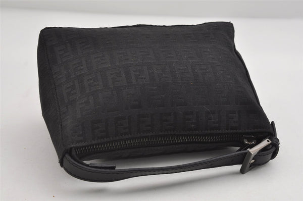 Authentic FENDI Zucchino Vintage Hand Bag Purse Canvas Leather Black 7541I
