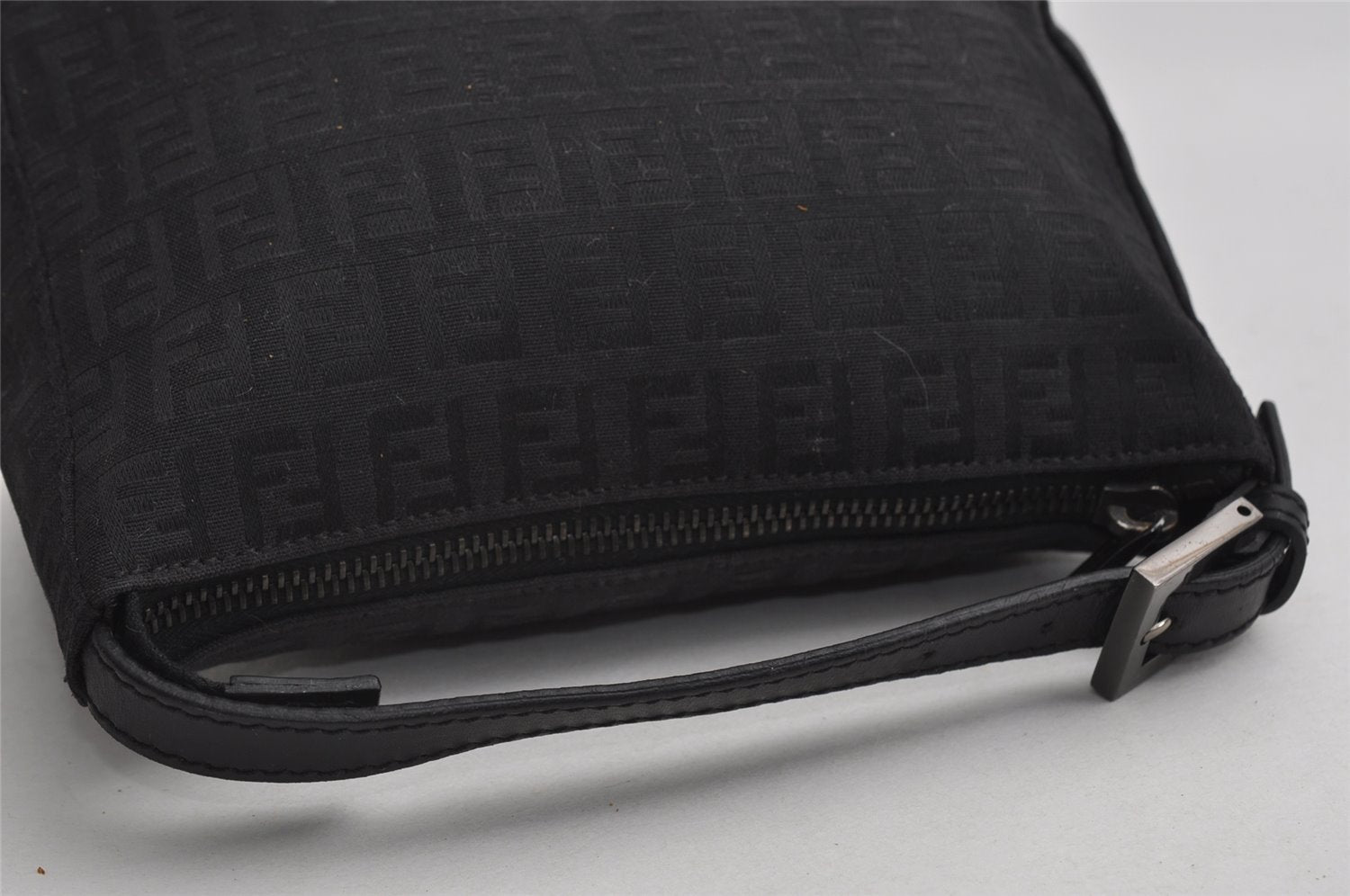 Authentic FENDI Zucchino Vintage Hand Bag Purse Canvas Leather Black 7541I