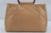 Auth CHANEL Calf Skin Matelasse Tortoise Shell Handle Hand Bag Beige CC 7544D