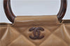 Auth CHANEL Calf Skin Matelasse Tortoise Shell Handle Hand Bag Beige CC 7544D