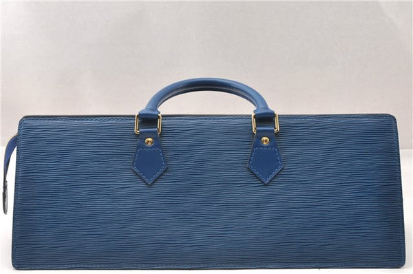 Authentic Louis Vuitton Epi Sac Triangle Hand Bag Blue M52095 LV 7545F