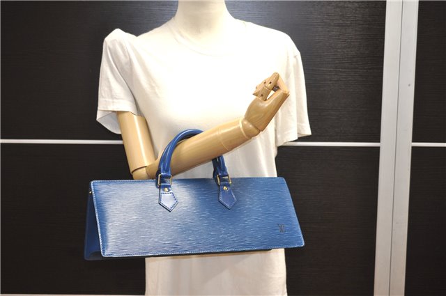Authentic Louis Vuitton Epi Sac Triangle Hand Bag Blue M52095 LV 7545F