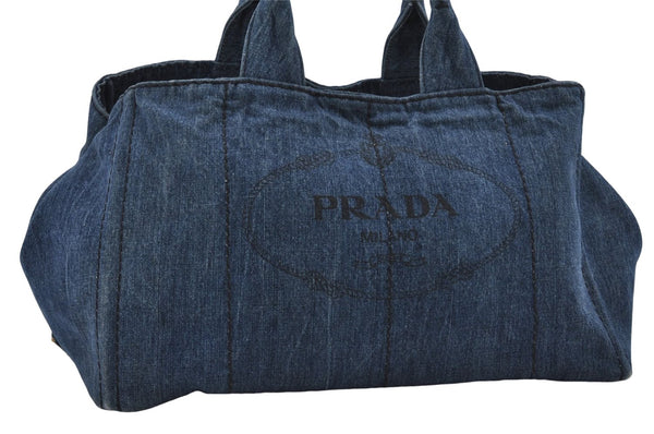 Authentic PRADA Canapa L Canvas Shoulder Tote Hand Bag Denim Blue 7547D