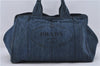 Authentic PRADA Canapa L Canvas Shoulder Tote Hand Bag Denim Blue 7547D