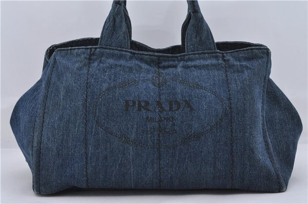 Authentic PRADA Canapa L Canvas Shoulder Tote Hand Bag Denim Blue 7547D