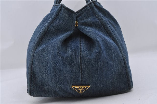 Authentic PRADA Canapa L Canvas Shoulder Tote Hand Bag Denim Blue 7547D