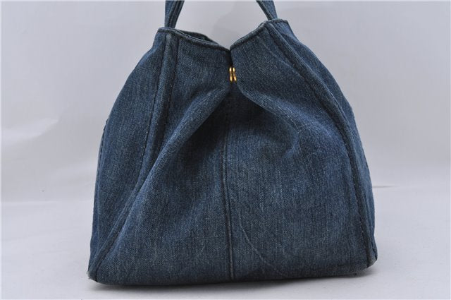 Authentic PRADA Canapa L Canvas Shoulder Tote Hand Bag Denim Blue 7547D