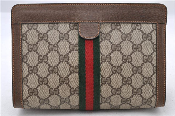 Authentic GUCCI Web Sherry Line Clutch Bag GG PVC Leather 8901001 Brown 7548C