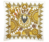 Authentic HERMES Pleats Scarf "L'OR DES CHEFS" Silk Ivory Gold 7551C