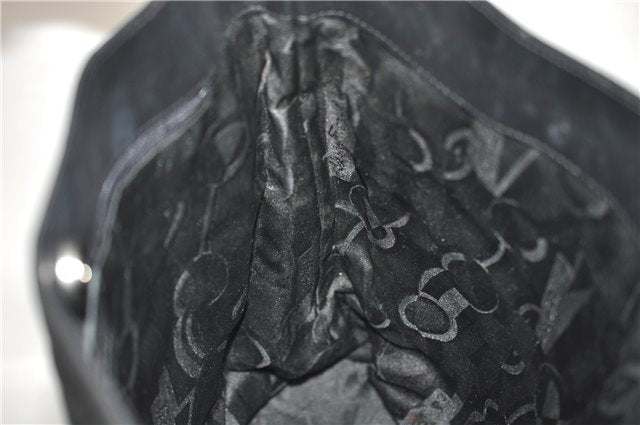 Authentic Ferragamo Canvas Leather Shoulder Tote Bag Black 7555D