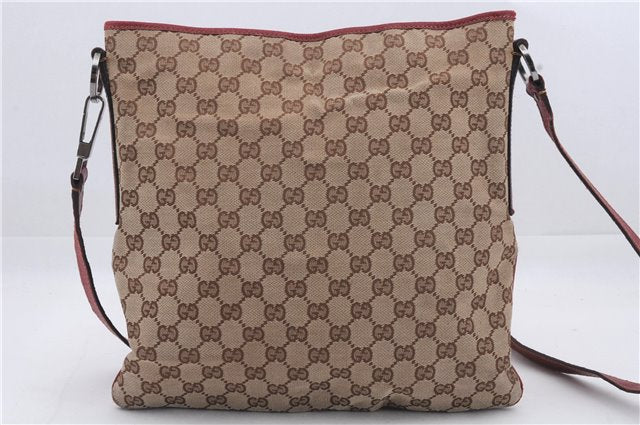 Authentic GUCCI Shoulder Cross Body Bag Purse GG Canvas Leather Brown Red 7559D