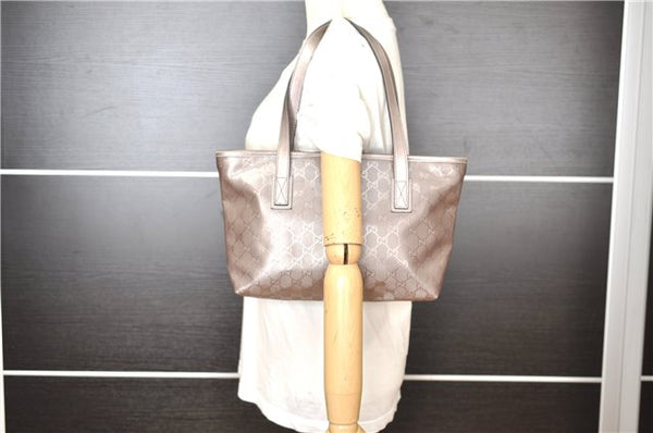 Authentic GUCCI GG Imprime Shoulder Tote Bag PVC Leather 211138 Purple 7561F