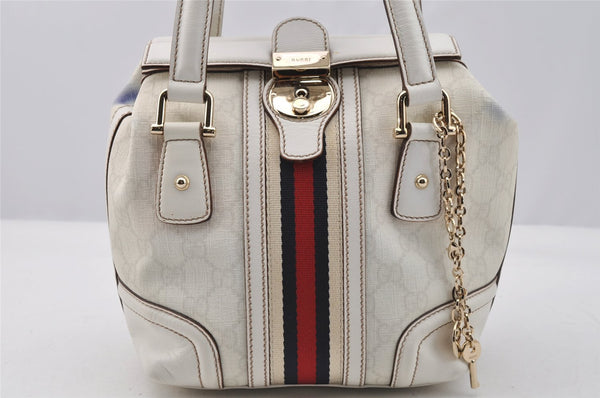 Auth GUCCI Sherry Line Doctors Bag Hand Bag GG PVC Leather 153028 White 7564I