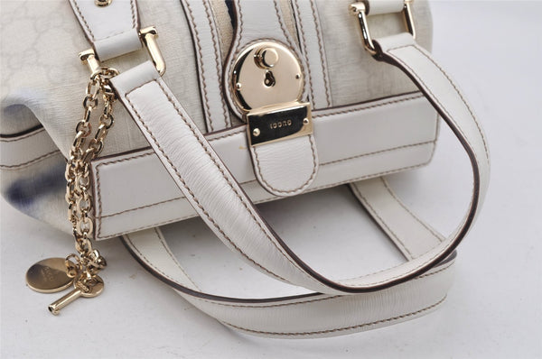 Auth GUCCI Sherry Line Doctors Bag Hand Bag GG PVC Leather 153028 White 7564I