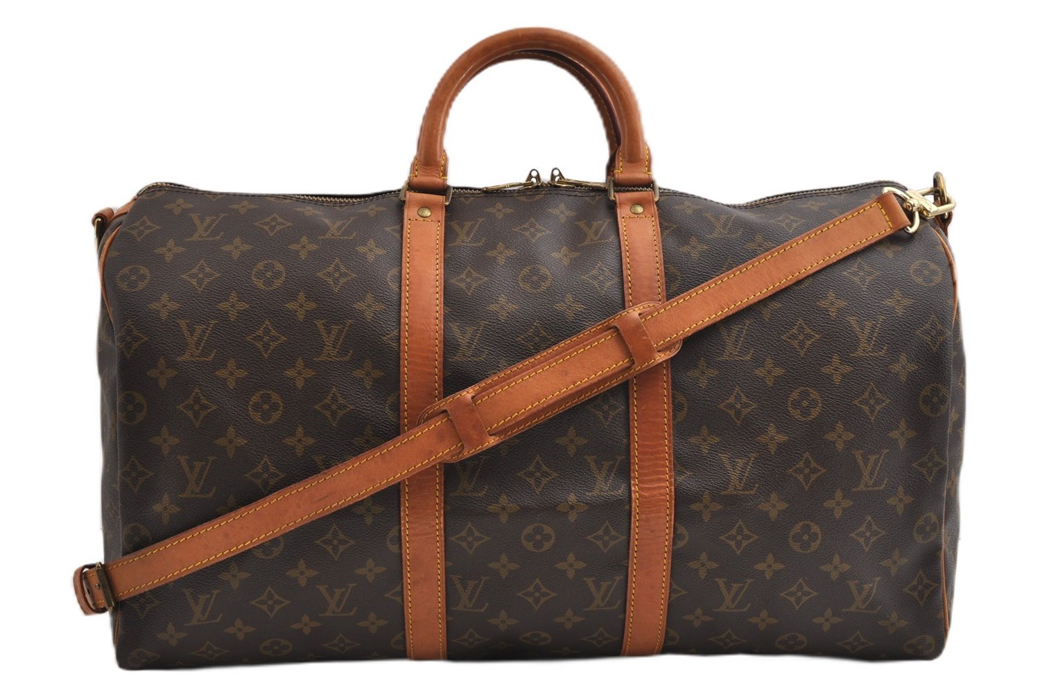 Authentic Louis Vuitton Monogram Keepall Bandouliere 50 M41416 Boston Bag 7565F