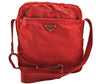 Authentic PRADA Nylon Tessuto Leather Shoulder Cross Body Bag Red Junk 7565I