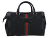 Auth GUCCI Micro GG Web Sherry Line Boston Hand Bag Canvas Leather Black 7569D