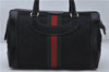 Auth GUCCI Micro GG Web Sherry Line Boston Hand Bag Canvas Leather Black 7569D