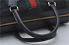 Auth GUCCI Micro GG Web Sherry Line Boston Hand Bag Canvas Leather Black 7569D