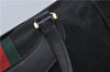 Auth GUCCI Micro GG Web Sherry Line Boston Hand Bag Canvas Leather Black 7569D