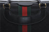 Auth GUCCI Micro GG Web Sherry Line Boston Hand Bag Canvas Leather Black 7569D