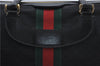 Auth GUCCI Micro GG Web Sherry Line Boston Hand Bag Canvas Leather Black 7569D