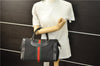 Auth GUCCI Micro GG Web Sherry Line Boston Hand Bag Canvas Leather Black 7569D