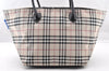 Authentic BURBERRY BLUE LABEL Check Hand Tote Bag Nylon Leather Beige 7569I