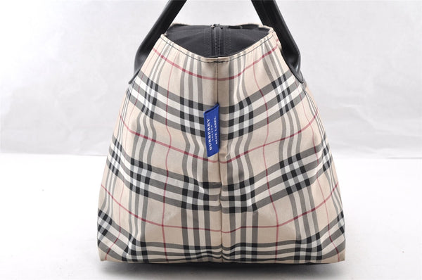 Authentic BURBERRY BLUE LABEL Check Hand Tote Bag Nylon Leather Beige 7569I