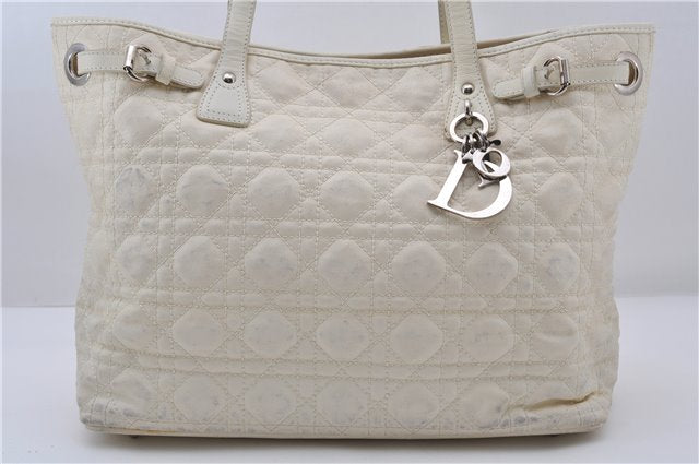 Auth Christian Dior Panarea Cannage Shoulder Tote Bag PVC Leather Ivory 7571C