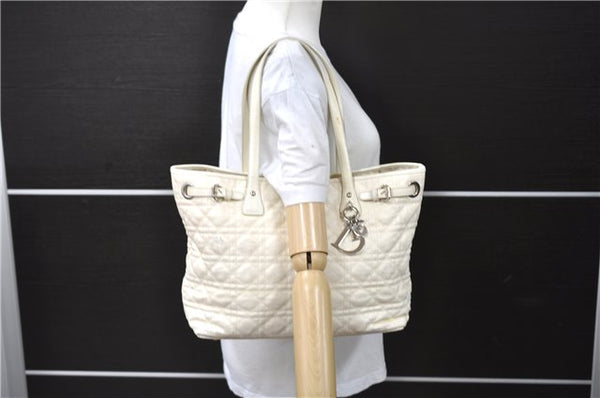 Auth Christian Dior Panarea Cannage Shoulder Tote Bag PVC Leather Ivory 7571C