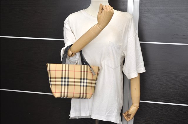 Authentic BURBERRY Nova Check PVC Hand Bag Beige Brown 7571D