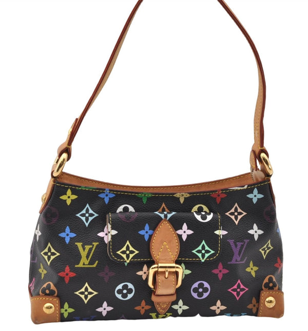 Authentic Louis Vuitton Monogram Multicolor Eliza Shoulder Bag Black LV 7576E