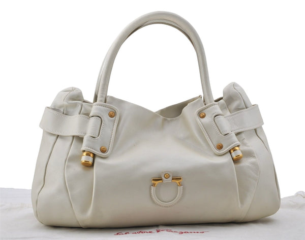 Authentic Salvatore Ferragamo Hand Tote Bag Leather White SF 7578D