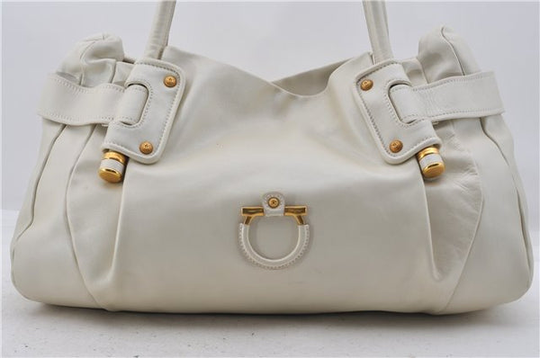 Authentic Salvatore Ferragamo Hand Tote Bag Leather White SF 7578D