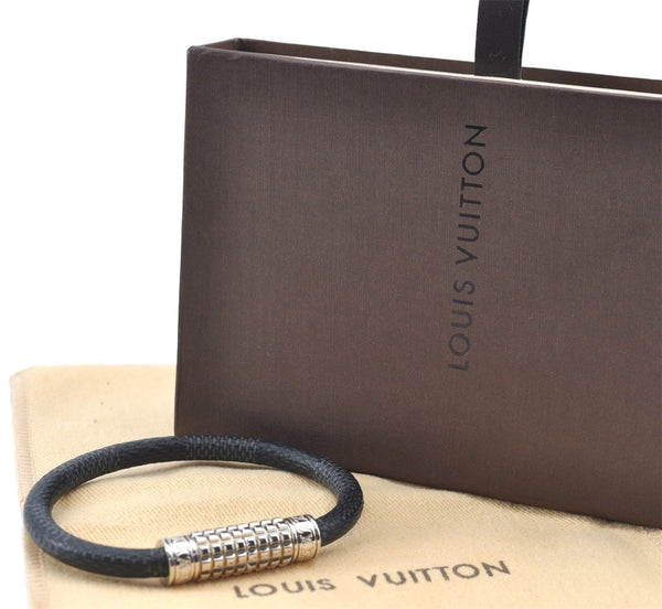 Auth Louis Vuitton Damier Graphite Bracelet Keepit Black M6140E LV Box 7579C