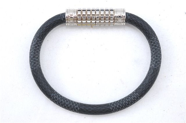 Auth Louis Vuitton Damier Graphite Bracelet Keepit Black M6140E LV Box 7579C