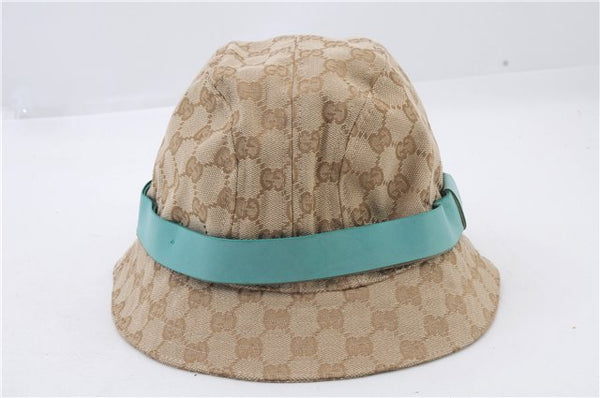 Authentic GUCCI Bucket Hat GG Canvas Leather Size L 030367 Beige Green 7580C