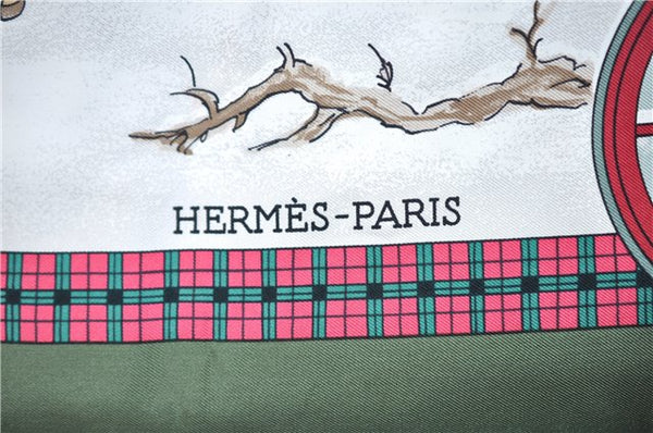 Authentic HERMES Carre 90 Scarf "Bull & Mouth" Silk Green 7581C