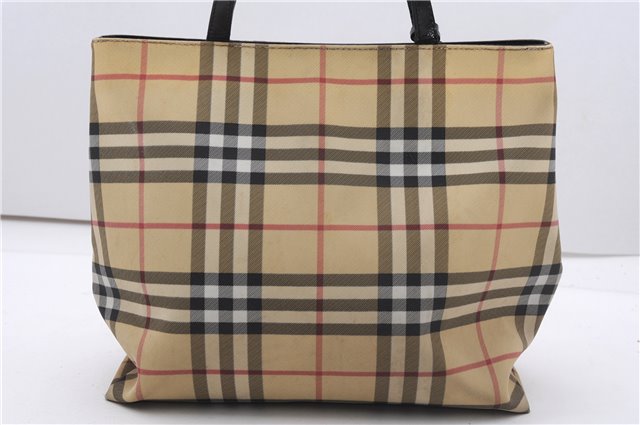 Authentic BURBERRY Nova Check Hand Tote Bag PVC Leather Beige 7582F