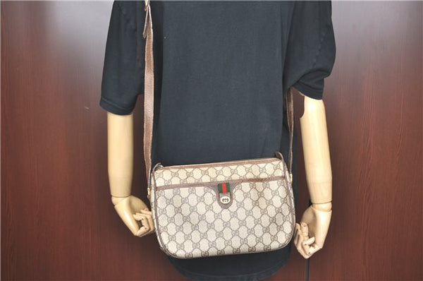 Authentic GUCCI Web Sherry Line Shoulder Bag GG PVC Leather Brown Junk 7584B