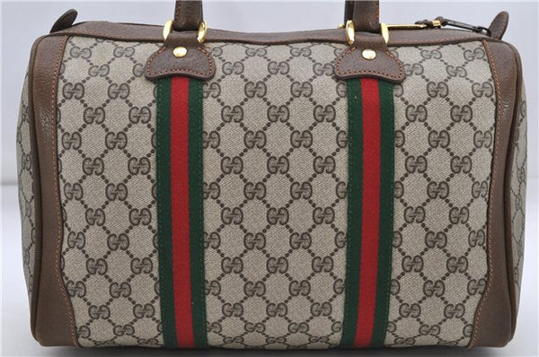 Authentic GUCCI Web Sherry Line Hand Boston Bag GG PVC Leather Brown 7584D