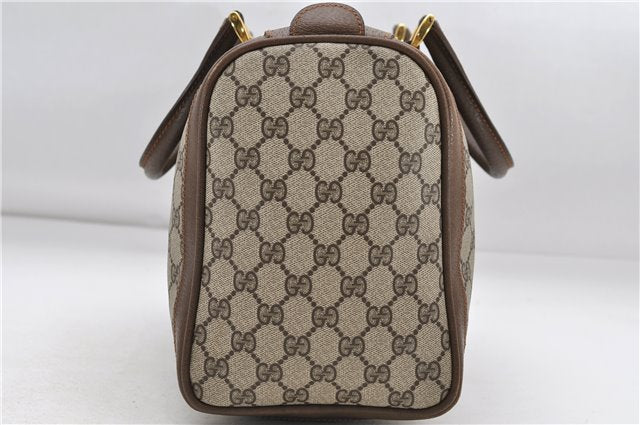 Authentic GUCCI Web Sherry Line Hand Boston Bag GG PVC Leather Brown 7584D