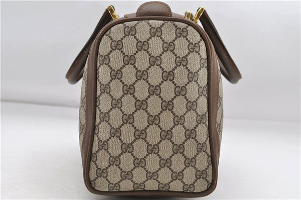 Authentic GUCCI Web Sherry Line Hand Boston Bag GG PVC Leather Brown 7584D