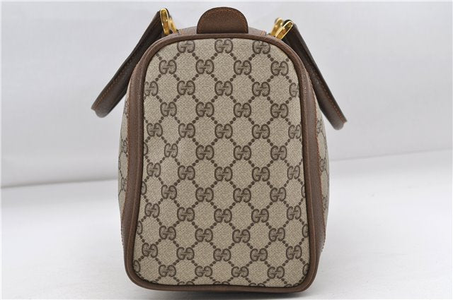 Authentic GUCCI Web Sherry Line Hand Boston Bag GG PVC Leather Brown 7584D
