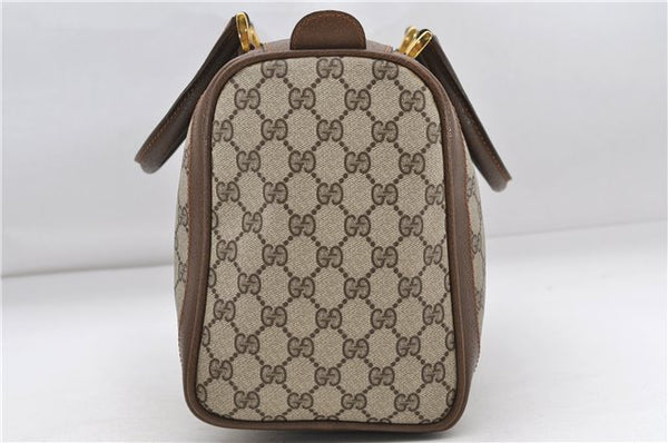 Authentic GUCCI Web Sherry Line Hand Boston Bag GG PVC Leather Brown 7584D